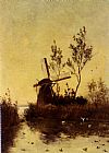 Windmill, Paintings - A Windmill At Dusk by Paul Joseph Constantine Gabriel